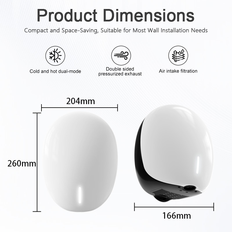 SF-5050 compact hand dryer dimensions for wall installation Dimensioni dell'asciugamani compatto a parete SF-5050 204 mm 260 mm 166 mm