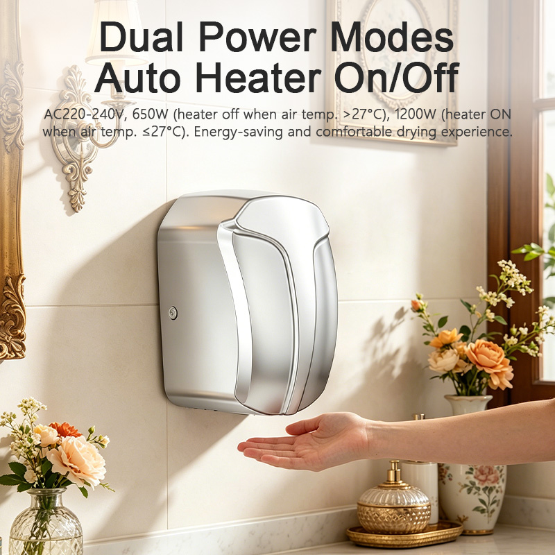 SF-6010 automatic hand dryer with dual power modes and auto heater control