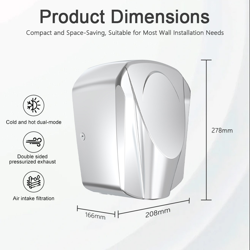 Compact commercial hand dryer dimensions 278mm 208mm 166mm