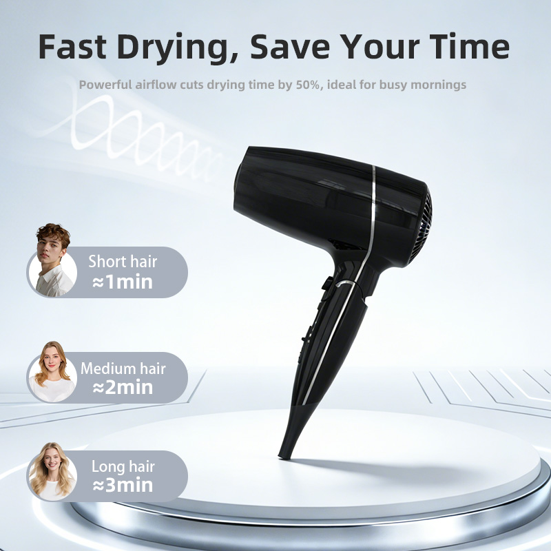 1600W foldable travel hair dryer with fast drying airflow