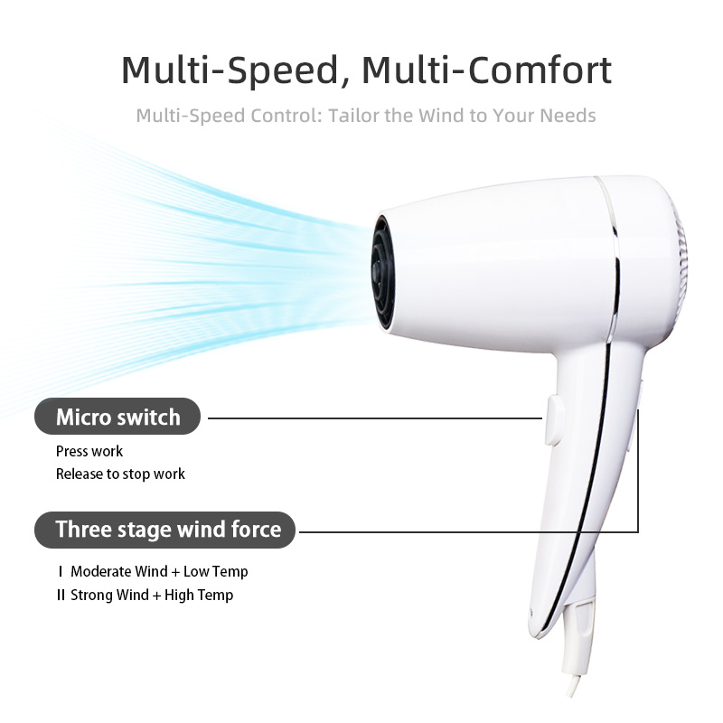 2 in 1 hotel wall mounted hair dryer with multi speed airflow control