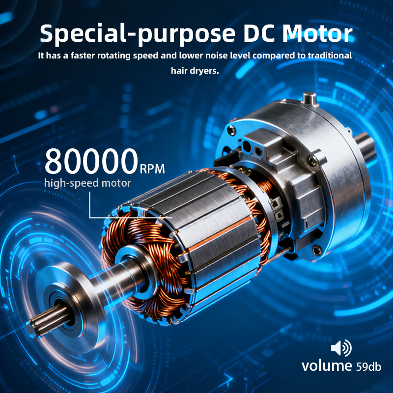 80000 RPM DC motor foldable hair dryer with low noise performance