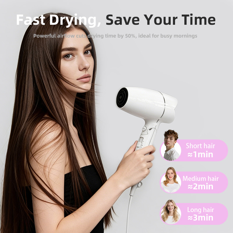 C181 fast drying portable hair dryer for short, medium and long hair with compact travel design