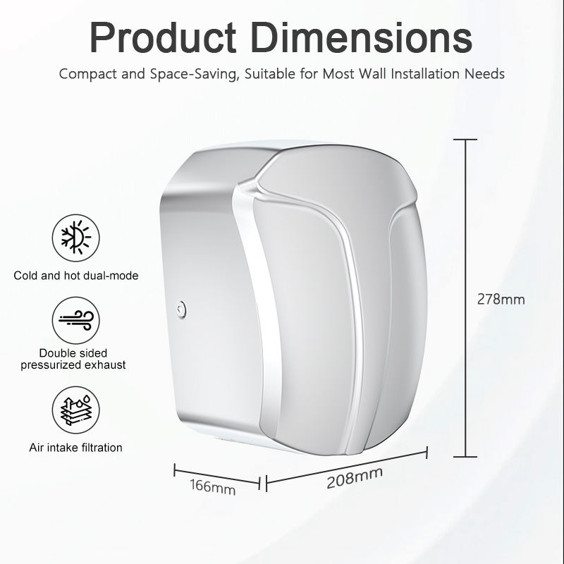 SF-6010 compact wall mounted hand dryer dimensions 278 by 208 by 166 mm