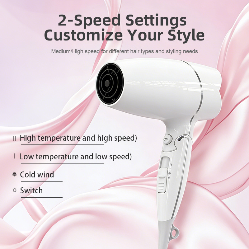 C181 compact foldable hair dryer with 2-speed settings, cool wind function and easy control switch