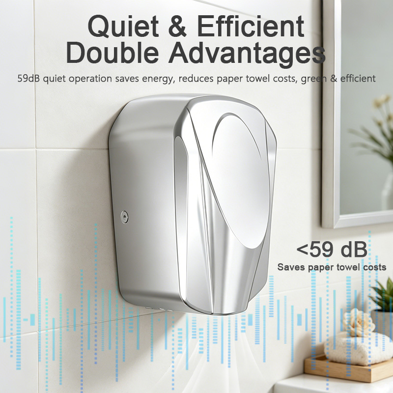 Low noise commercial hand dryer operating below 59dB