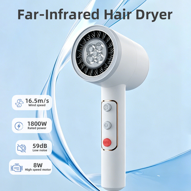 HP-302 far infrared hair dryer with 1800W power, 16.5 m/s wind speed and low-noise design