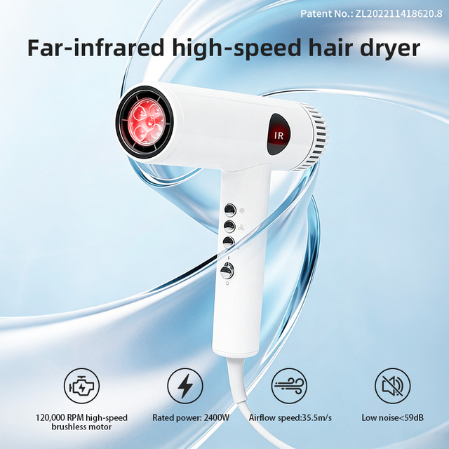SG-07 far-infrared high-speed hair dryer with 120000 RPM brushless motor and low-noise airflow