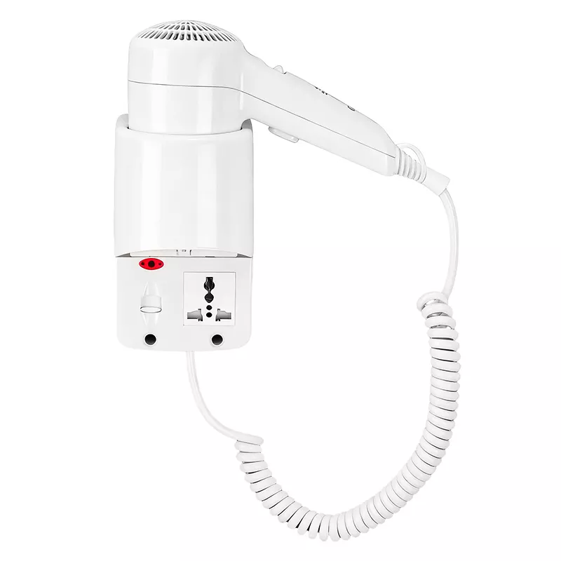 RCY-67410 1200W wall-mounted hotel hair dryer with fixed base and coiled cord