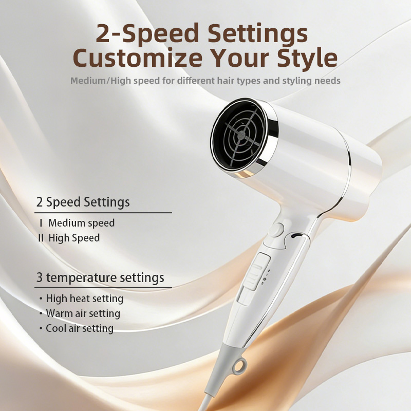 C185 1800W foldable hair dryer with 2-speed settings and 3 temperature settings