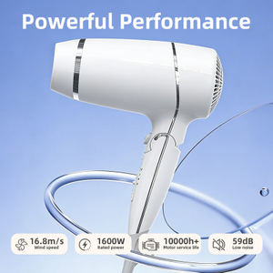 C183 foldable ionic hair dryer with 1600W power 16.8m/s airflow and 59dB low noise