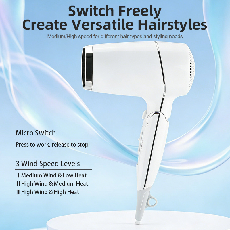 C182 portable hair dryer with 3 wind and heat settings for different hair types